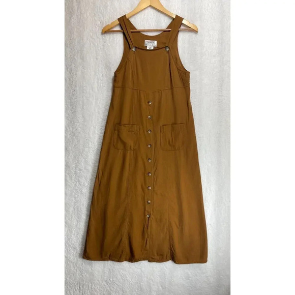 Talbots Petites Brown Button-Front Pinafore Dress Size 2 Tencel Lyocell Rayon - Picture 1 of 10